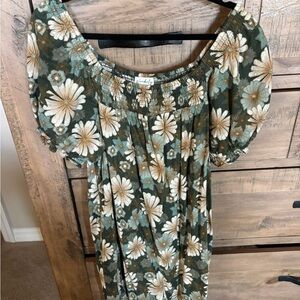 Wonderly Olive Floral Puff Sleeve Dress